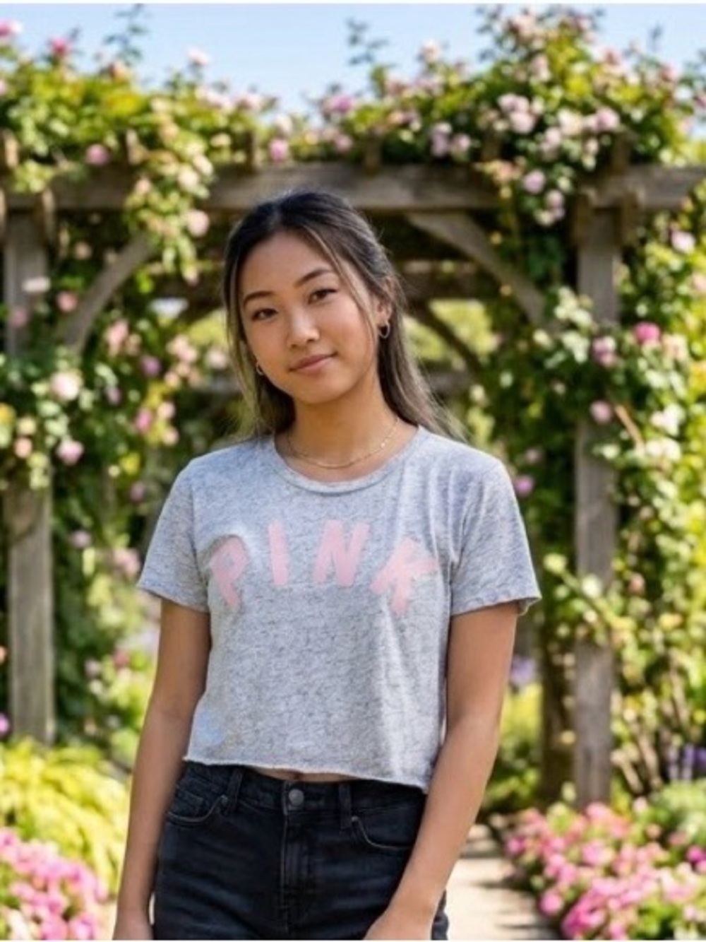💛Pink Junior Crop T-Shirt Gray Size XS